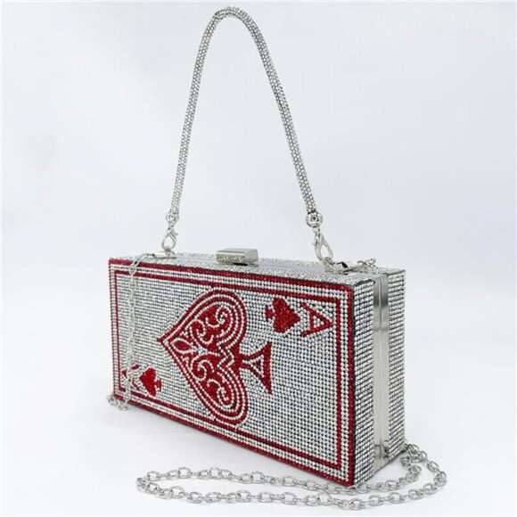 Diamond Sliver Crystal Evening Bag Rhinestone Bling Money Purses Poker Card - Picture 6 of 7